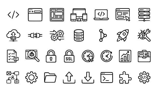 Professional Web Programming and Software Development Editable Stroke Outline Icons Pack