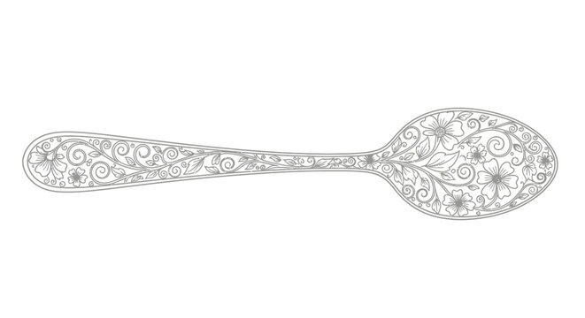 Intricate floral pattern silverware spoon isolated on white background