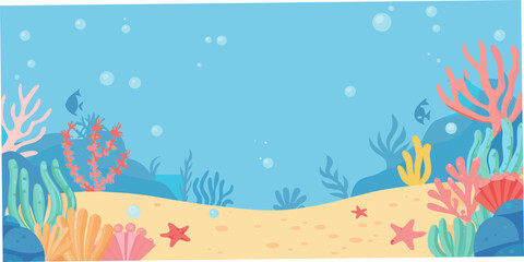 Underwater scene vector illustration with coral fish and bubbles © Sukla