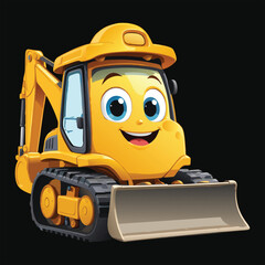 Obraz premium Smiling yellow lego construction truck toy with big eyes and happy face