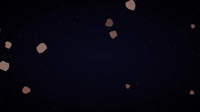 Asteroid field floating in deep space: animated meteor shower animation 4k background, with drifting rocks, and stars