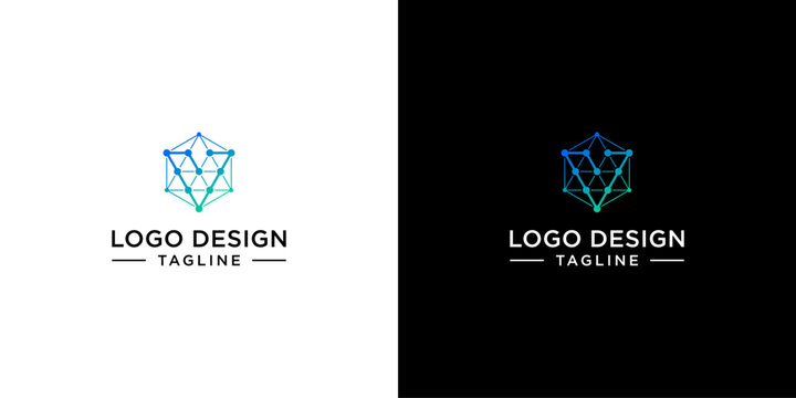 Blue hexagonal data network science logo icon.