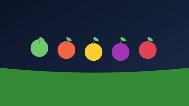 Colorful animated fruit bouncing in a row, minimalist motion for healthy food and nutrition concepts animation 4k