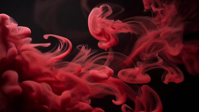 Captivating Abstract Fluid Motion Deep Red Ink Swirling and Twisting Like Elegant Smoke Patterns in Mesmerizing Slow Motion Video