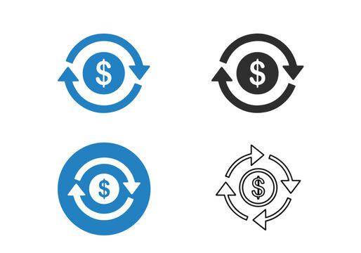 Circular arrow refresh coin vector icon: Clipart, sticker - icon set - Line and glyph solid icon and logo template 