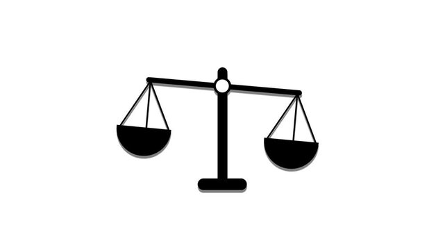 Judgement law justice animation scale. Fairness scales of justice. 4K video motion graphic animation.