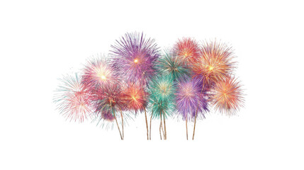 Obraz premium Vibrant multicolored fireworks display bursting in the night sky isolated on transparent background for festive celebration graphic design with firework bursts radiating