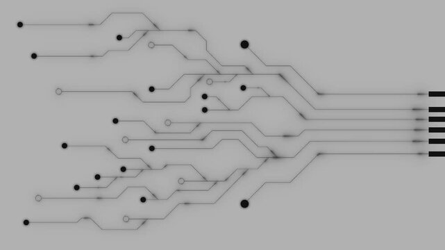 Circuit Board Path Layout with Minimal Black Electronic Traces and Connected PCB Nodes on Clean Light Gray Technology Background Design