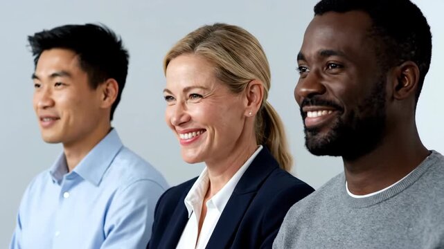 Close-Up of Diverse Colleagues' Faces Smiling and Nodding in a Meeting, 4K Video.