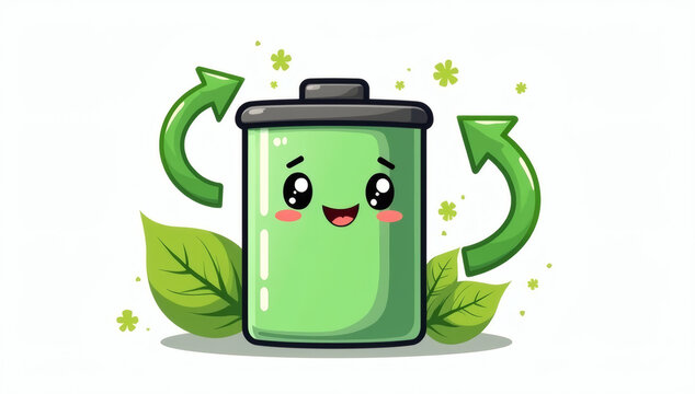 A Cute Green Recycling Bin with Leaves and Arrows, Symbolizing Environmental Sustainability and Eco-Friendly Practices