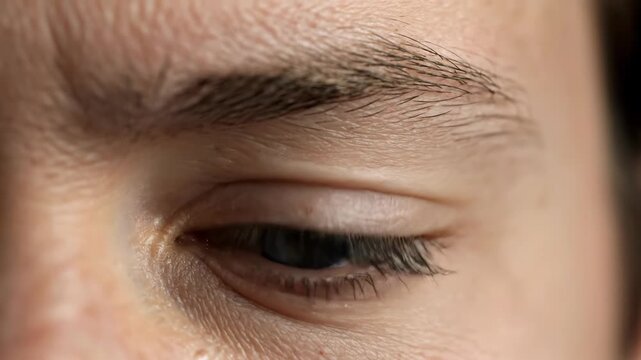 Extreme close-up on a person's eye, showing deep concentration and then a moment of solution, 4K Video.