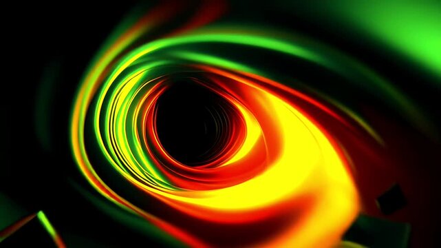 Abstract background with swirling vibrant green yellow and red light trails.
