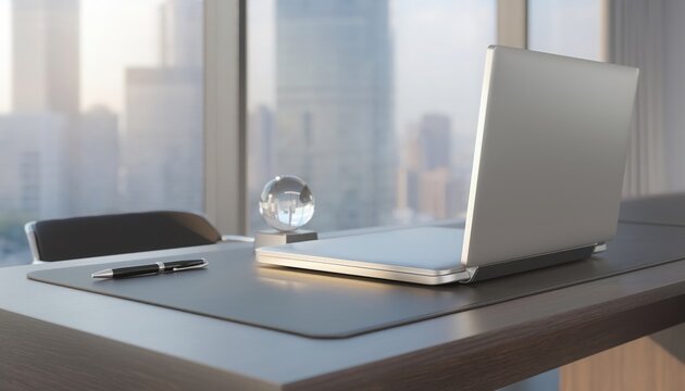 Minimalist workspace with laptop, phone, and coffee cup