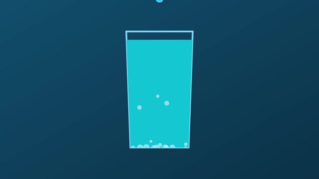 Minimalist glass filling with water drop animation: clean blue motion 4k background