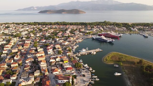 Aerial View of a Picturesque Coastal Town and Ferry Port