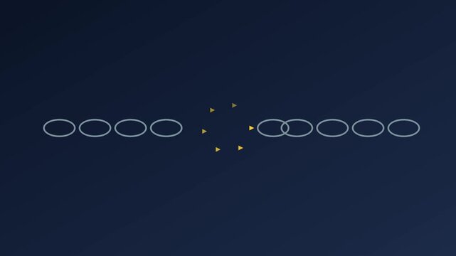 Minimalist loading animation with rotating arrows and ellipse chain on dark blue 4k background progress