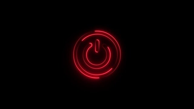 Neon glowing power button icon animation. Neon light power button turning on and off 4k video.