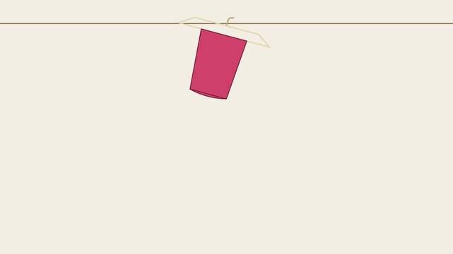 Minimalist pink t-shirt hanging on a clothesline, simple flat animation for fashion and laundry concepts 4k