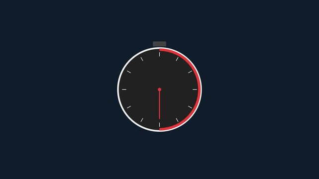 Minimalist stopwatch timer animation counting down seconds on dark 4k background, countdown clock