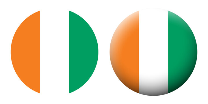 Vector illustration of Ivory Coast flag set on transparent background