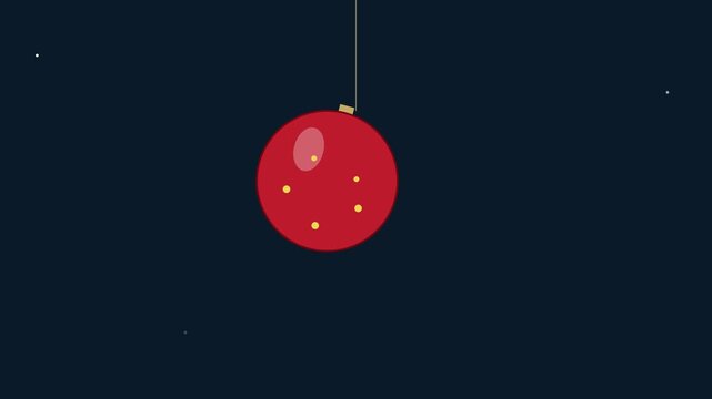Red christmas ornament hanging and swinging on dark animation 4k background, for holiday motion
