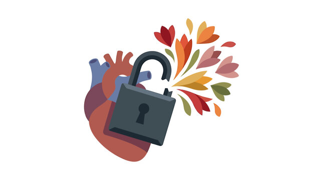 Black Lock on Heart Releasing Colorful Flower Petals