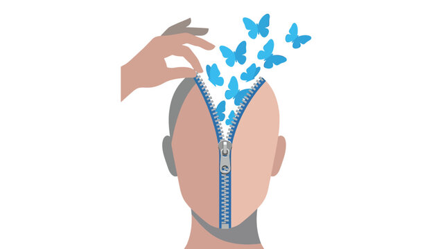 Head Unzipping to Release Blue Butterflies