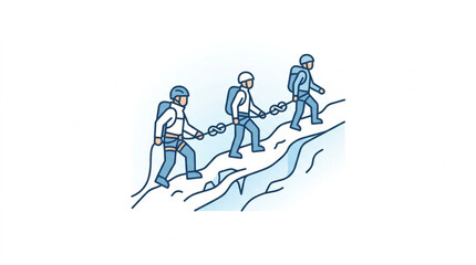 Group of hikers climbing a steep rocky mountain trail. © noele