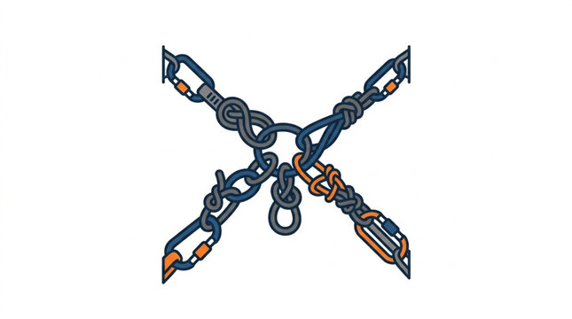 Four colored chains crossed in a star formation.