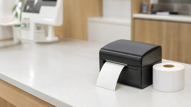 Label Printer with Blank Roll on Service Counter