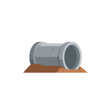 Concrete Culvert Pipe on Soil Mound for Construction and Infrastructure Illustration