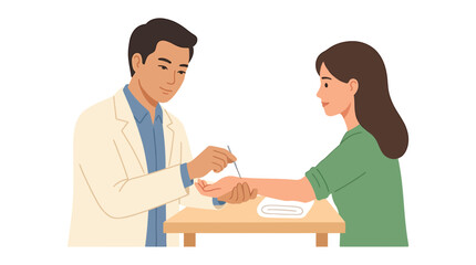 Obraz premium Acupuncturist Inserting Silver Needle into Female Wrist