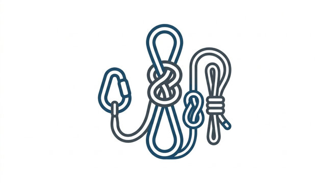 Illustrated collection of climbing knots and carabiners.