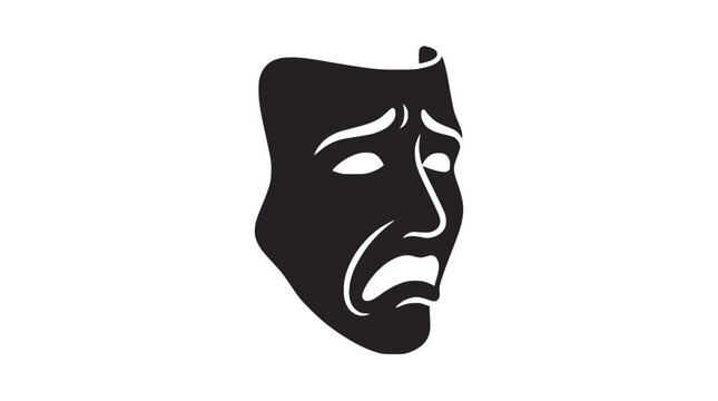 Classic frowning tragedy theater mask icon on dark background.
