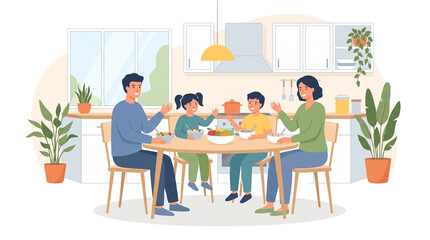 Fototapeta premium Happy family enjoying a meal together at the kitchen table.
