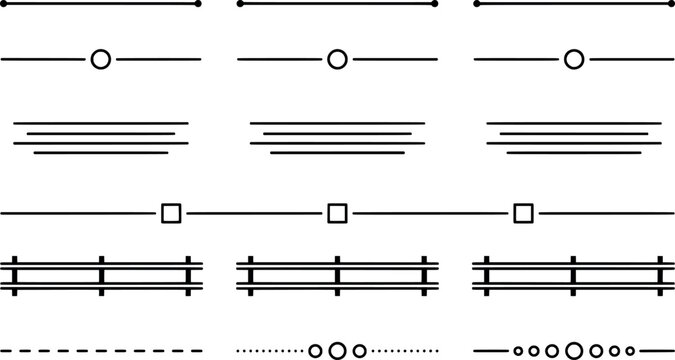 Set of simple decorative line dividers and text separators for page design transparent background