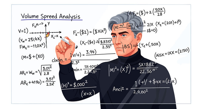 Male Chartist Writing Volume Spread Analysis Formulas
