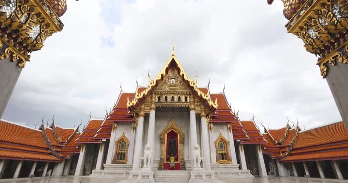 Wat Benchamabophit Marble floor Temple typifies the impressive and orderly traditional Thai architecture. Bangkok Thailand