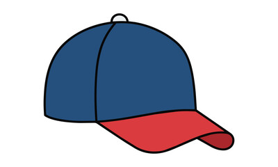 Fototapeta premium Minimalist side profile of a baseball cap icon with a rounded crown and curved brim on a white background, minimal sports fashion concept