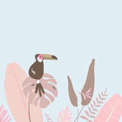 Pastel pink botanical bird border, blue design © Rawpixel.com