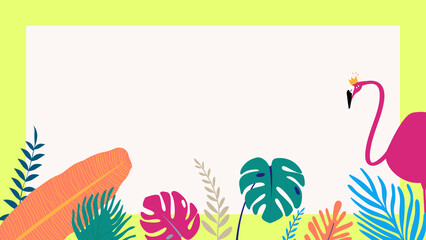 Tropical flamingo frame desktop wallpaper, green design © Rawpixel.com
