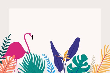 Colorful tropical leaf flamingo background, beige design © Rawpixel.com