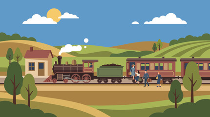 Countryside Train Picking Up Passengers on a Rural Transit Day © Bima