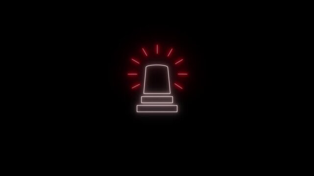 Warning siren line emergency red and white lamp icon animation, Glowing neon emergency lamp icon video motion, Ambulance siren icon animation.