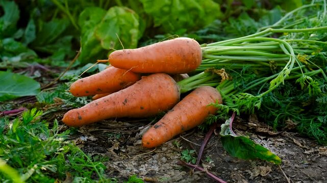 Carrot harvest in the garden. Selective focus.