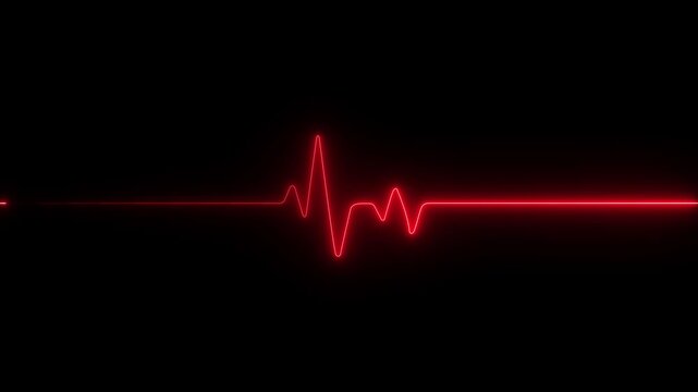 Neon heartbeat and monitor animation, red heart beat line animation on black background, ECG neon electrocardiogram pulse.