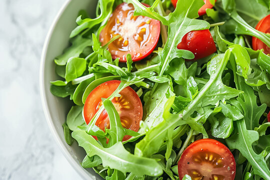 Fresh Green Salad With Tomatoes In Bowl