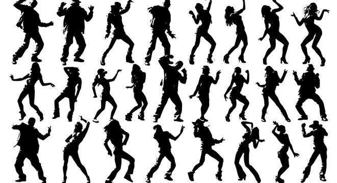 Dynamic Dance Silhouettes Collection, Energetic People Poses Vector Pack, Celebration and Movement Graphics for Party and Event Designs