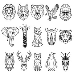 Obraz premium Geometric Animal Illustrations Line Art Set for Modern Design Projects and Wildlife Themes