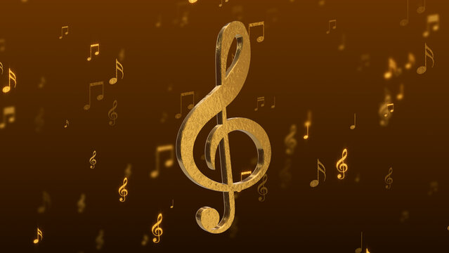 golden 3d music note and shiny glittering gold notas ,song, melody and concert stream social media background